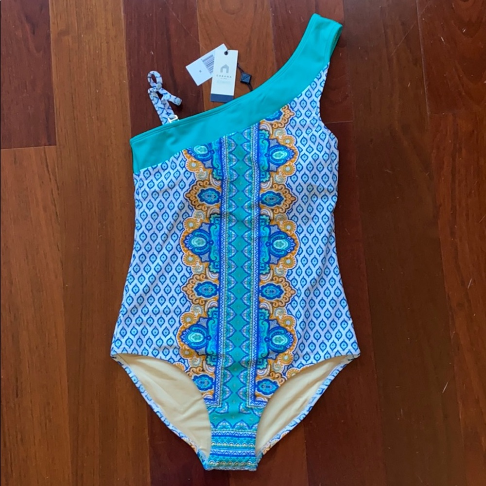 Cabana Life Jewel Scarf One Shoulder Swimsuit NWT
